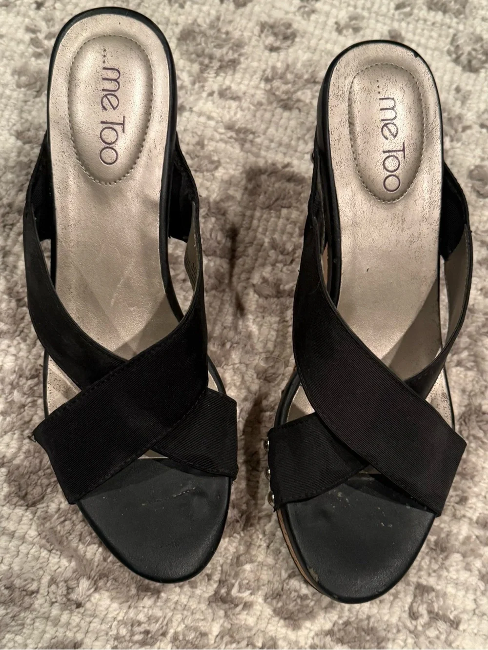 Me Too Black Criss Cross Cork Wedge Sandals